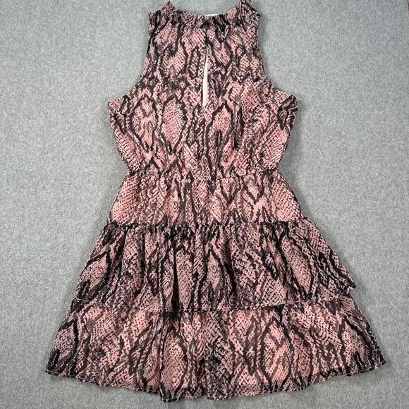 BB Dakota Wild Child Snake Print Mini Dress Size Small Pink/Black Ruffle Tiered - Picture 1 of 9